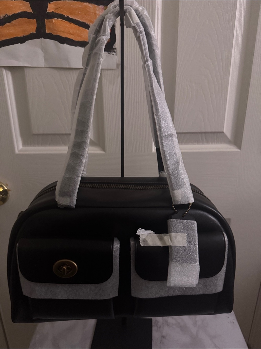 Coach Black Leather Double Pocket Satchel